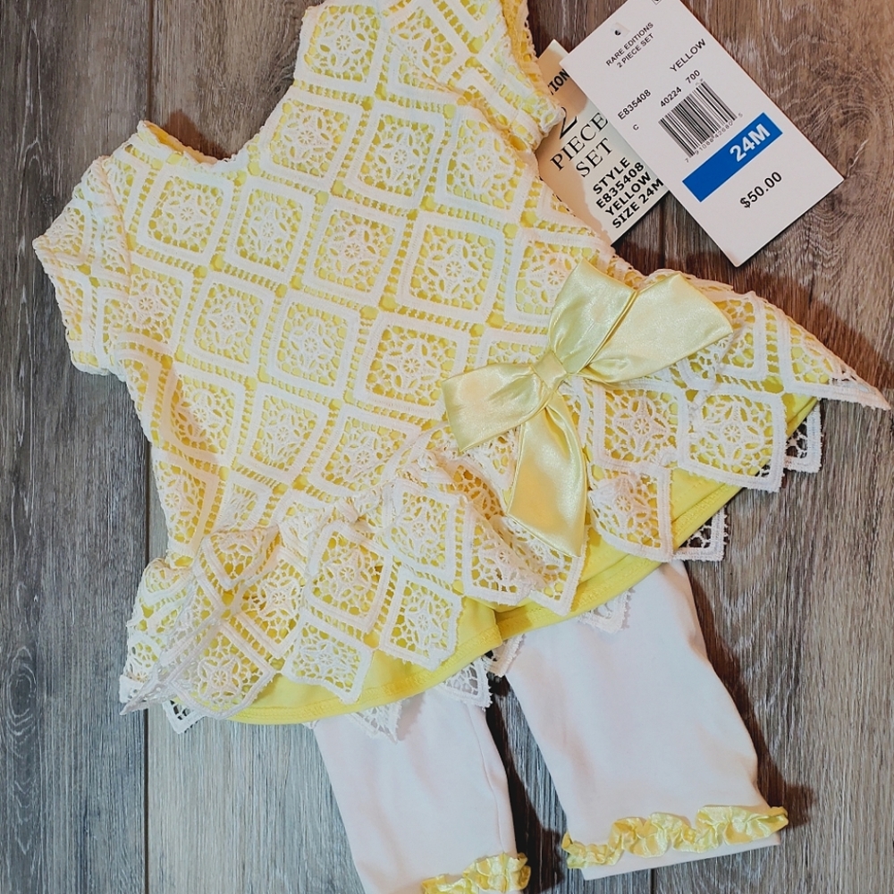 NEW Rare Edition girls yellow lace overlay and ruffle Easter outfit sz 2T
